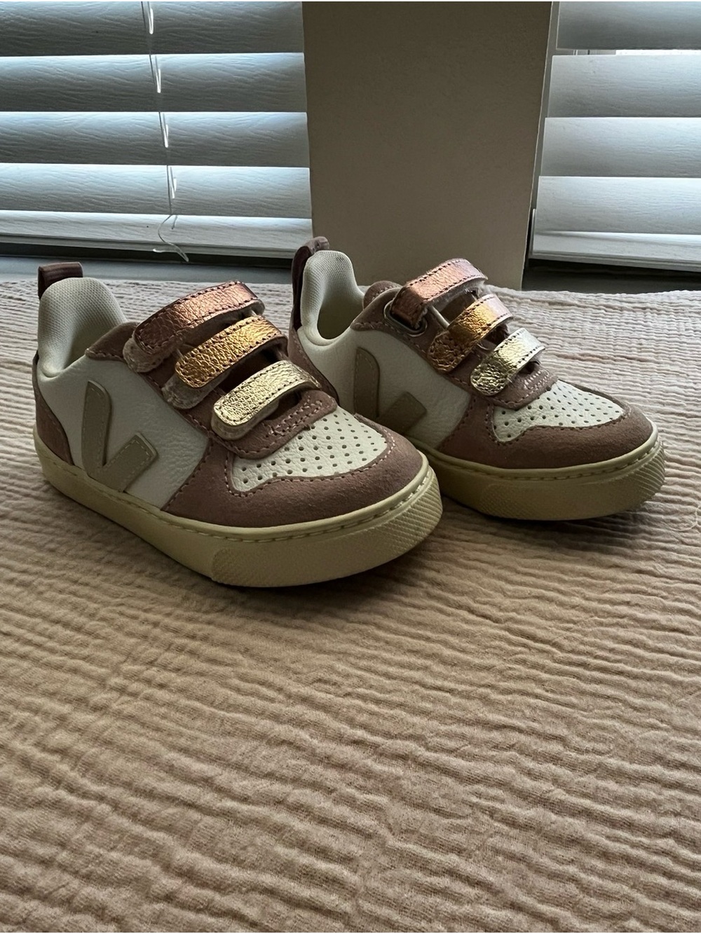 Veja Kids Sneakers in Cream, Tan and Rose Gold